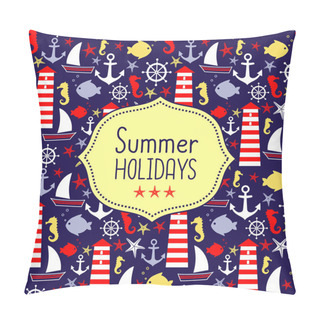 Personality  Cute Vector Card For Summer Holidays. Navy Vector Seamless Sea Pattern Pillow Covers