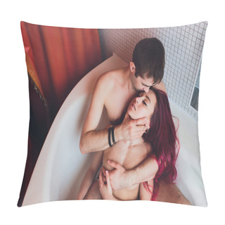 Personality  Man Hugs Woman From Behind Lying In The Bath. Pillow Covers