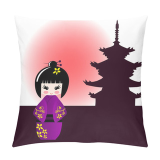 Personality  Kokeshi Doll And Japanese Temple Pillow Covers
