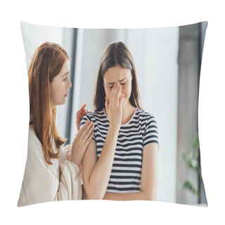 Personality  Teen Girl Supporting Sad Crying Friend In Striped T-shirt Pillow Covers