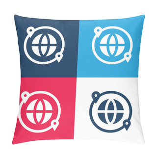 Personality  Around The World Blue And Red Four Color Minimal Icon Set Pillow Covers