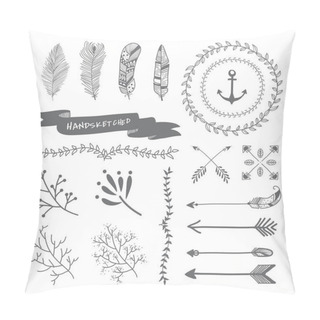 Personality  Gray Hand Sketched Badges And Banners Ornaments Vector Set Pillow Covers