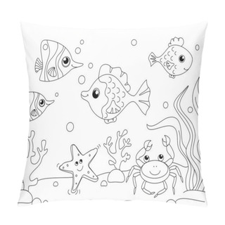 Personality  Children Coloring. The Underwater World, The Bottom Of The Ocean. Sea Inhabitants, Fish. Raster Pillow Covers