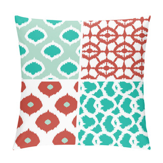 Personality  Set Of Green And Red Ikat Geometric Seamless Patterns Backgrounds Pillow Covers