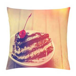 Personality  Cherry Cake. Photo In Old Vintage Color Image Style. Focus On Ch Pillow Covers