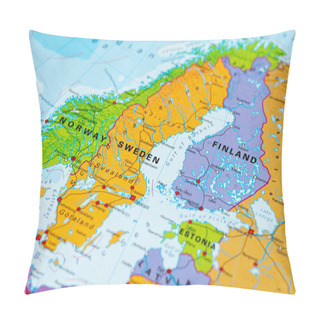 Personality  Helsinki, Finland - May 20 2022: Map Of Scandinavia With Norway, Finland And Sweden, Europe, European Union, New NATO Members Pillow Covers