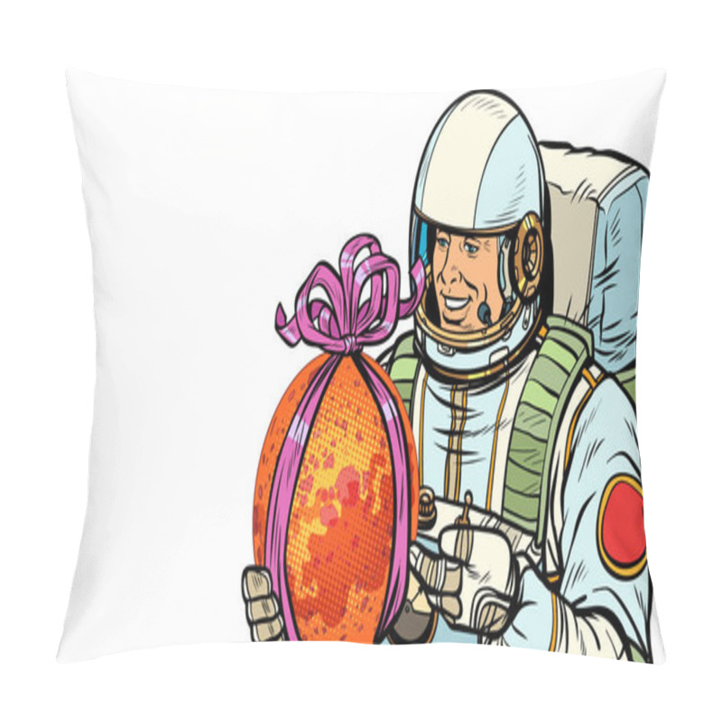 Personality  Astronaut Gives The Planet Mars. Isolate On White Background Pillow Covers