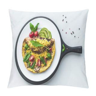 Personality  Food Composition With Healthy Omelette On Wooden Board On White Marble Tabletop Pillow Covers