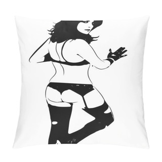 Personality  Sexy Pin-up Girl In Lingerie, Vector Illustration Background. Pillow Covers