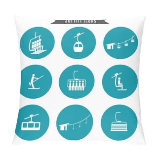 Personality  Set Of Ski Cable Lift Icons For Ski And Winter Sports. Pillow Covers