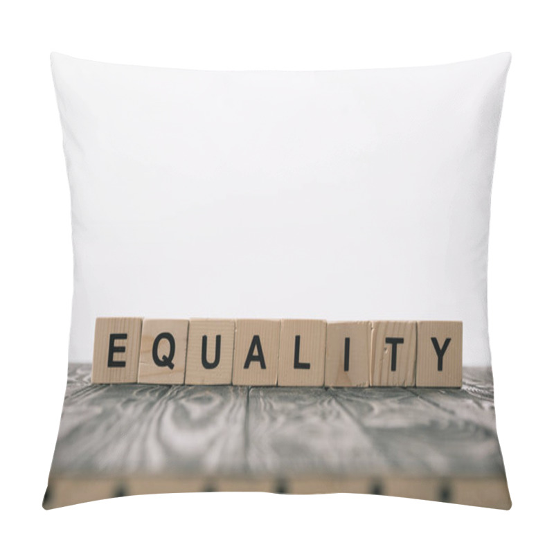 Personality  Equality Word Made From Alphabet Blocks On Wooden Table On White Pillow Covers