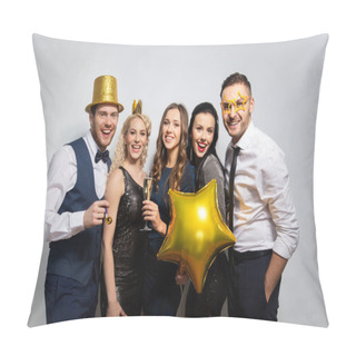 Personality  Happy Friends With Golden Party Props Posing Pillow Covers