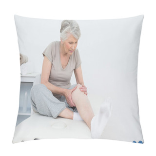 Personality  Senior Woman With Her Hands On A Painful Knee Pillow Covers
