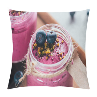 Personality  Close-up View Of Sweet Healthy Smoothie With Granola, Nuts And Berries   Pillow Covers