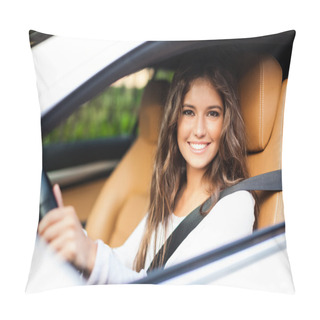 Personality  Woman Driving Her Car Pillow Covers