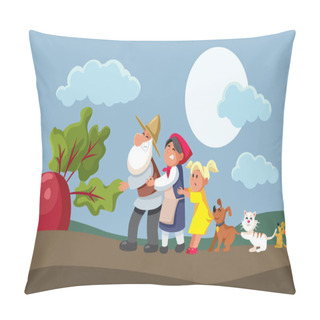 Personality  The Gigantic Enormous Turnip Vector Cartoon Fairytale Illustration Pillow Covers