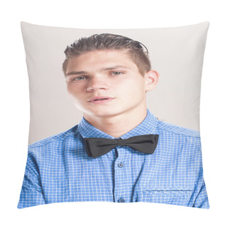 Personality  Refined Man In A Blue Shirt With Black Bow Tie Pillow Covers