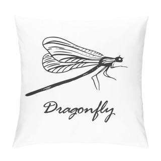 Personality  Hand Drawn With Ink Pen Dragonfly. Isolated On White Background Pillow Covers