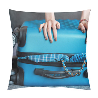 Personality  Hands Holding Overloaded Suitcase Pillow Covers
