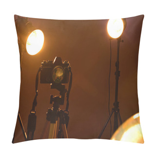 Personality  World Reflection Through A Camera Lens In A Photography Studio. Pillow Covers