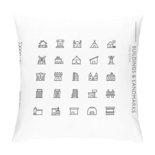 Personality  Buildings And Landmarks  Minimalistic Slim Modern Line Icons Pillow Covers