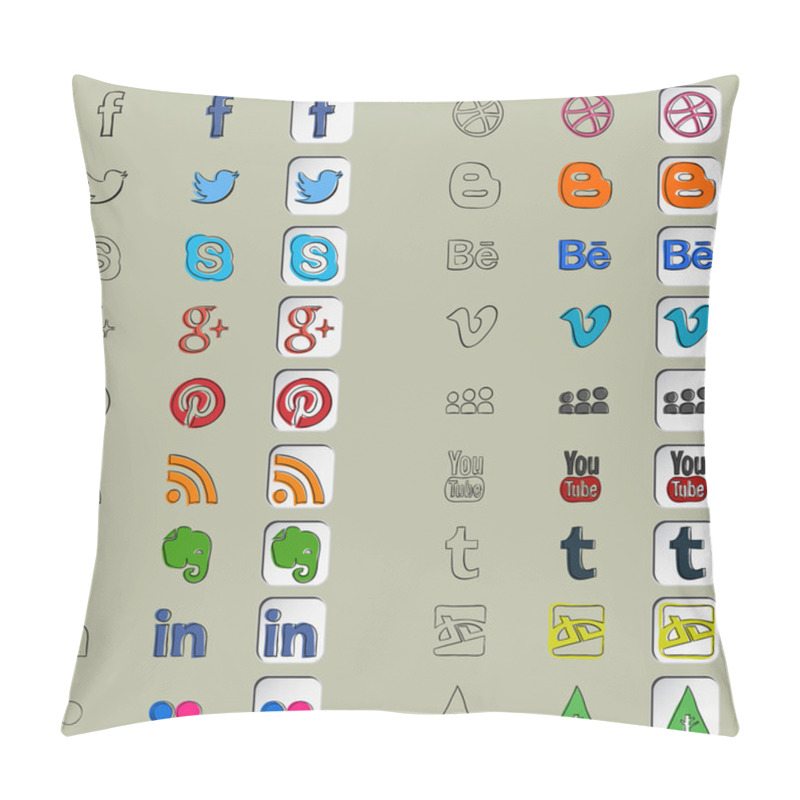 Personality  Eighteen social icons in three hand drawn styles pillow covers