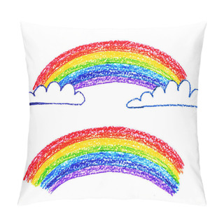 Personality  Colored Rainbow With Clouds On A White Background Painted With Pencils Watercolor Illustration For A Kindergarten School. Pillow Covers