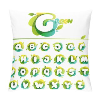 Personality  Ecology Alphabet Letters Set On Swirling Overlapping Shape. Vector Icon Perfect For Environment Labels, Landscape Posters And Garden Identity, Etc. Pillow Covers