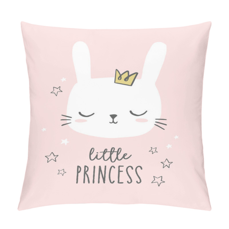 Personality  Bunny head vector. Cute hand drawn little princess illustration. Sweet rabbit character with a crown. Design for baby shower, baby girl nursery, cards. pillow covers