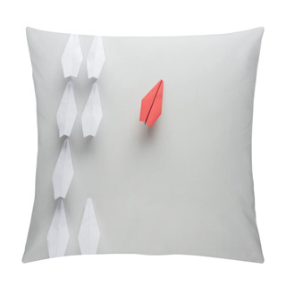 Personality  Flat Lay With White And Red Paper Planes On Grey Surface Pillow Covers