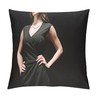 Personality  Cropped View Of Confident Woman Standing With Hands On Hips Isolated On Black  Pillow Covers