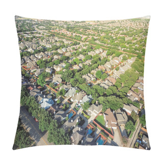 Personality  Aerial View Suburb Growing Outside Dallas Downtown In Irving, Texas, USA. Bird Eye Green Architecture In New Subdivision Development Of Tightly Packed Homes With Driveways, Vast Neighborhood Suburbia Pillow Covers