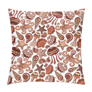 Personality  Seamless Marine Pattern. Sea, Octopus, Crab, Corals, Fish, Anchor, Starfish, Seahorse. The Underwater World. Pillow Covers