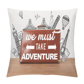 Personality  Vintage Brown Leather Travel Bag With Illustration And Inspiration - We Must Take Adventure  Pillow Covers