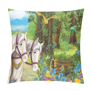 Personality  Couple Of Horses Near The Path To The Forest Pillow Covers