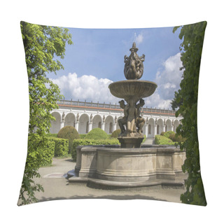 Personality  Flower Gardens In French Style, Fountain, Fountain And Colonnade Building In Kromeriz, Czech Republic, Europe Pillow Covers