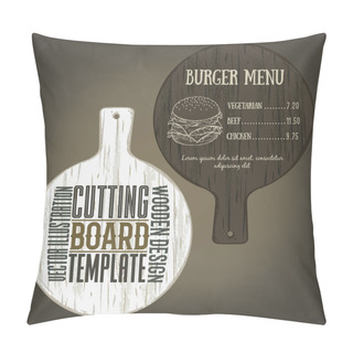 Personality  Hand Drawn Cutting Board Mockup With Handle And Usage Examples. Vector Illustration With Textured Round Plank Used As Mockup For Label, Logo, Card, Poster, Advertising Bar Or Pizzeria Menu. Pillow Covers