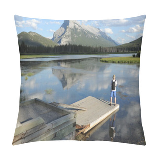 Personality  A Man Overlooking Vermilion Lakes Pillow Covers