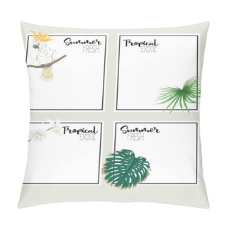 Personality  Set Of Stokers With Tropical Plans And Birds. Pillow Covers