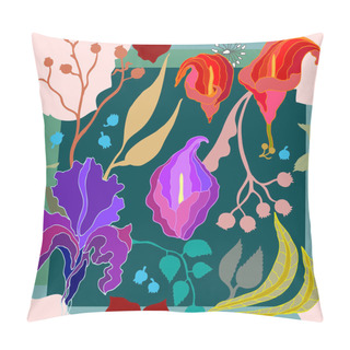 Personality  Autumn Colors. Silk Scarf With Blooming Fantasy Flowers. Abstract Seamless Vector Pattern With Hand Drawn Floral Elements. Pillow Covers