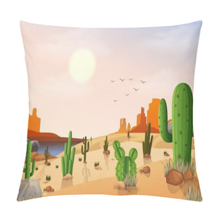 Personality  Desert Landscape With Cactus On The Sunset Background Pillow Covers