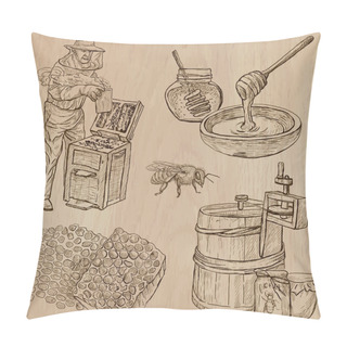 Personality  Bees, Beekeeping And Honey - Hand Drawn Vector Pack 11 Pillow Covers
