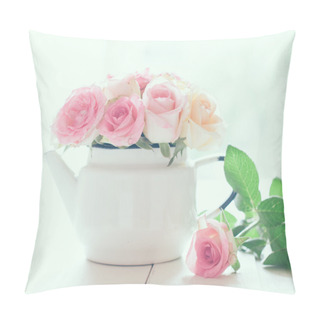 Personality  Roses In A White Enameled Vintage Teapot Pillow Covers