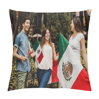 Personality  Mexican People Cheering With Flag Of Mexico, Viva Mexico In Mexican Independence Day Pillow Covers