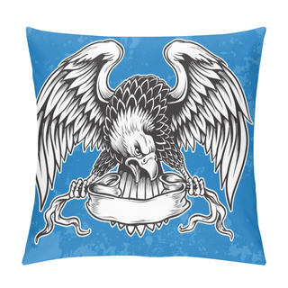 Personality  Detailed Hand Drawn Eagle Holding Scroll Vector Pillow Covers