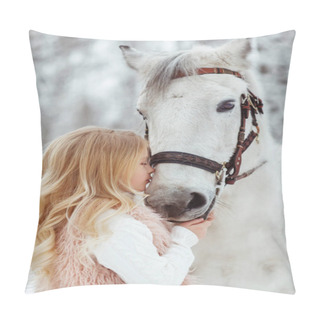 Personality  Little Blonde Girl With A White Horse Pillow Covers