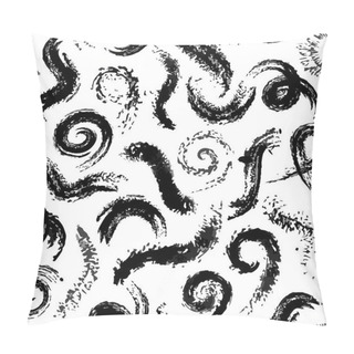 Personality Vector Dry Brush Twirls And Spirals Pattern Black On White Pillow Covers