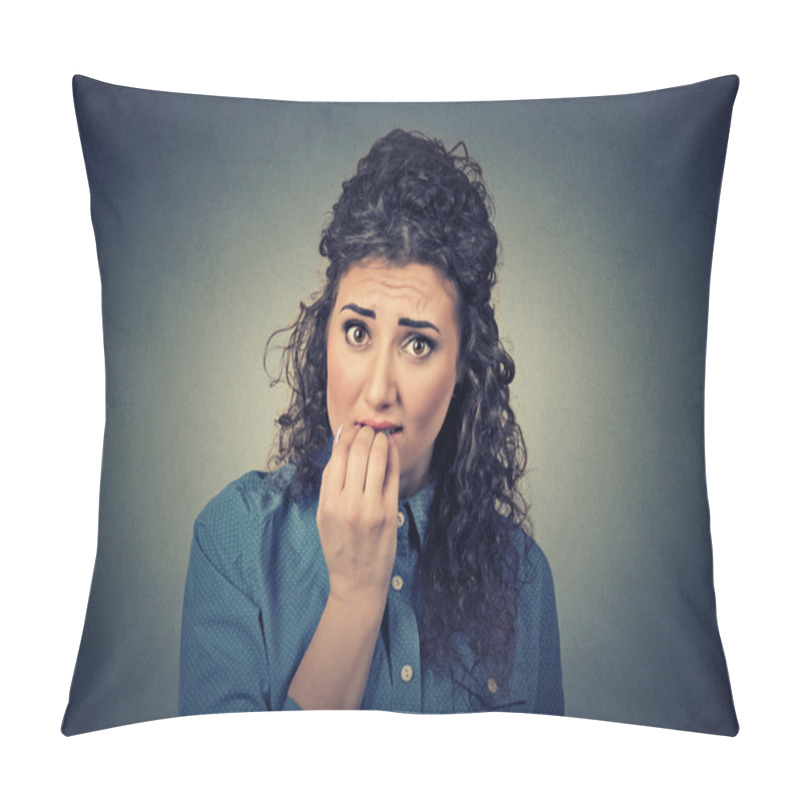 Personality  Closeup Portrait Of Worried Woman Pillow Covers