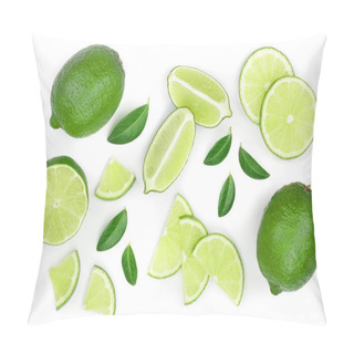 Personality  Sliced Lime With Leaves Isolated On White Background. Top View. Flat Lay Pattern Pillow Covers