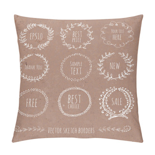 Personality  Circle Floral Borders. Sketch Frames, Hand-drawn On Brown Paper. Pillow Covers